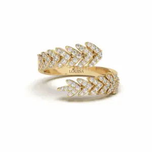 טבעת עלי זהב ויהלומים