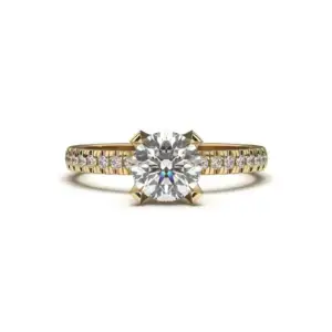 טבעת אירוסין קלאסית משובצת יהלומי צד ויהלום מרכזי גדול מעבדה זהב 14K