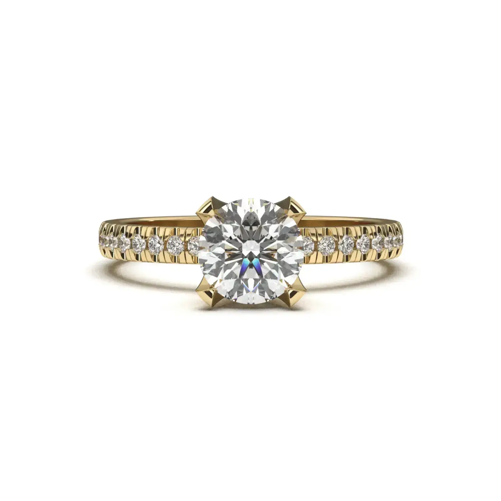 טבעת אירוסין קלאסית משובצת יהלומי צד - לואיזה תכשיטים