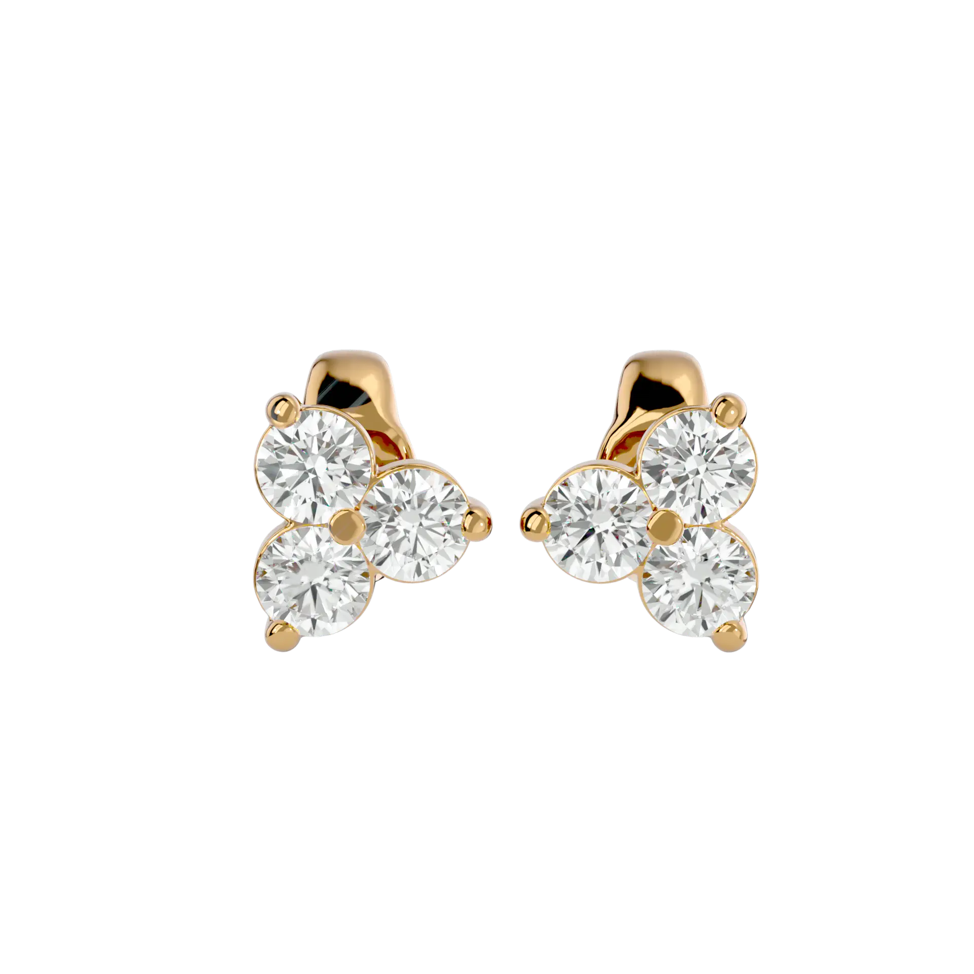 עגילי יהלומים טריו - שלושה יהלומים צמודים עגילי טריו צמודים משובצים 3 יהלומי מעבדה