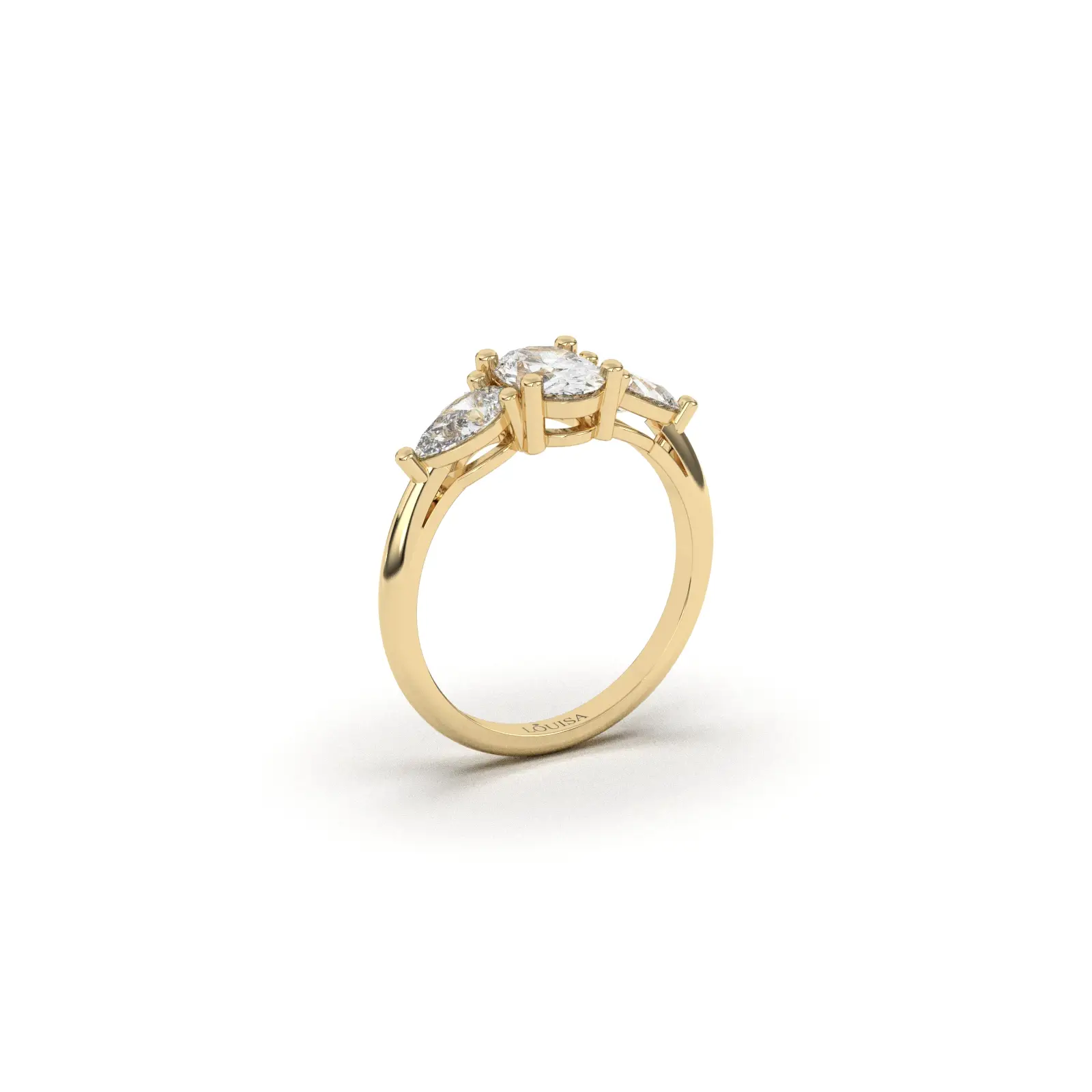 טבעת אירוסין אובל שלושה יהלומים צהוב 3