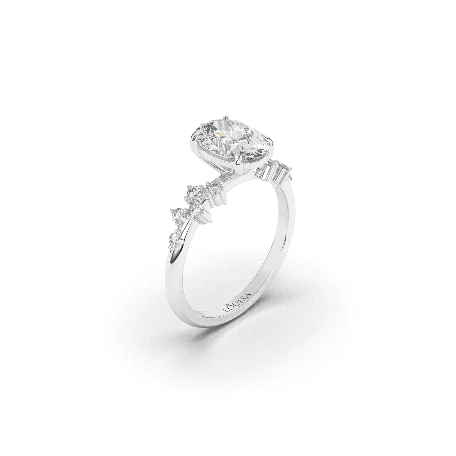 טבעת אירוסין יהלום אובל כוכבים לבן 2