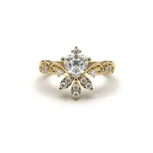 טבעת אירוסין יהלום לב עם חישוק שזור ויהלומי צד.