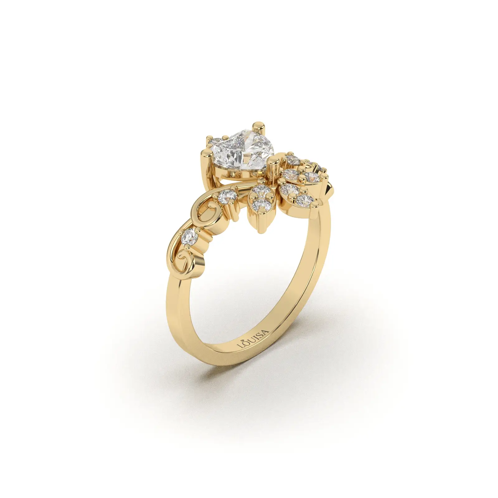 טבעת אירוסין יהלום לב בעיצוב שזור צהוב 2