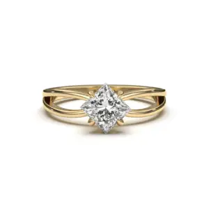 טבעת אירוסין זהב 14k עם יהלום פרינסס מרובע וחישוק כפול בחזית.